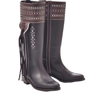 Women's Brown Embellished Fringe Knee-High Riding Boots